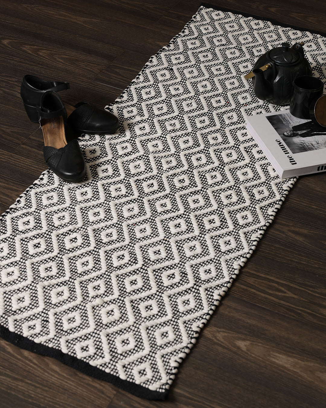 Monochrome Diamonds Handwoven Floor Runner
